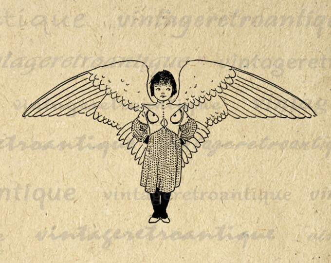 Digital Image Owl Girl Printable Graphic Antique Illustration Download Vintage Clip Art Jpg Png Eps HQ 300dpi No.2403