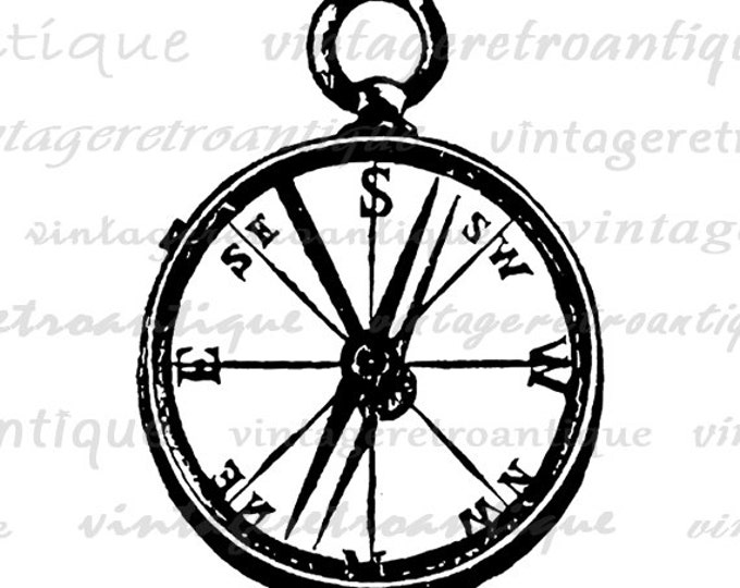 Printable Image Antique Compass Graphic Illustration Digital Download Vintage Clip Art Jpg Png Eps HQ 300dpi No.1313