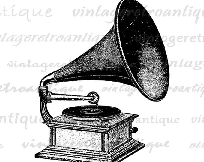 Printable Antique Phonograph Digital Graphic Music Player Download Image Vintage Clip Art Jpg Png Eps HQ 300dpi No.1287