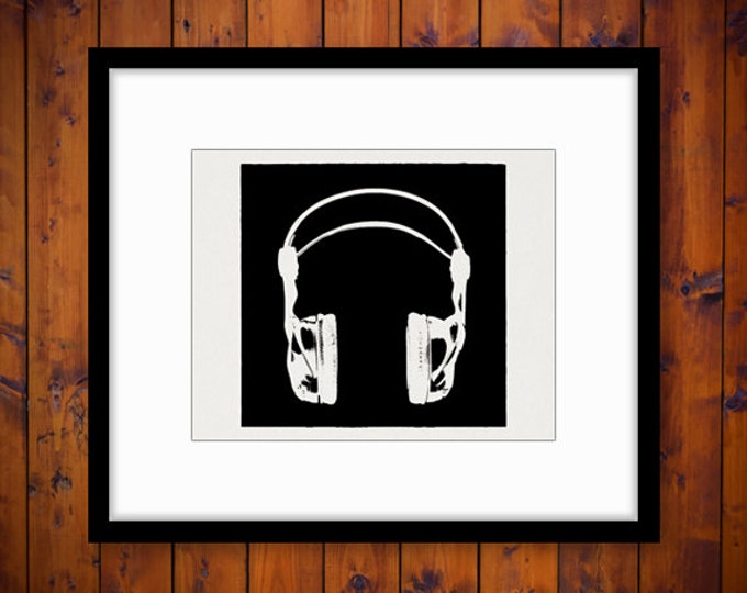 Headphones Graphic Printable Image Illustration Download Music Digital Antique Clip Art Jpg Png Eps HQ 300dpi No.3380