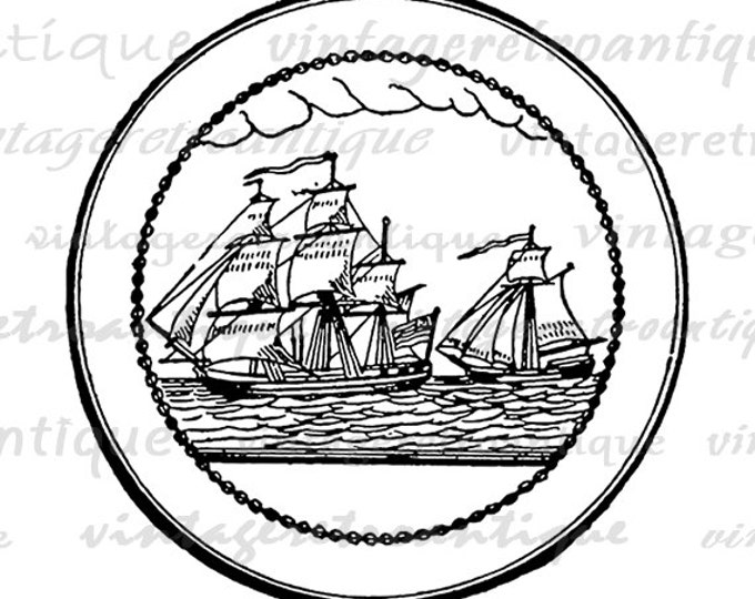 Boat Ship Circle Symbol Digital Graphic Printable Image Download Vintage Clip Art Jpg Png Eps HQ 300dpi No.2731