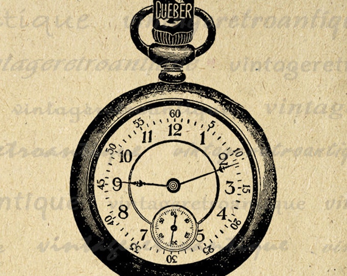 Digital Printable Pocket Watch Download Graphic Image Artwork Vintage Clip Art Jpg Png Eps HQ 300dpi No.1428