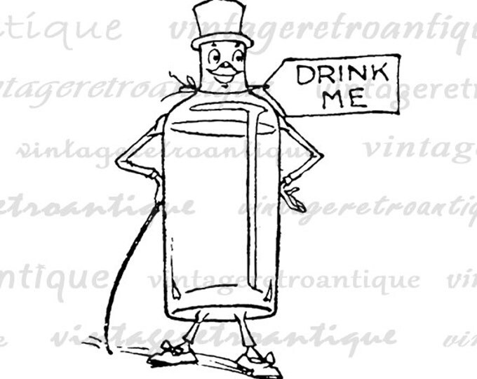 Drink Me Bottle Alice in Wonderland Printable Graphic Image Download Digital Antique Clip Art Jpg Png Eps 18x18 HQ 300dpi No.2532