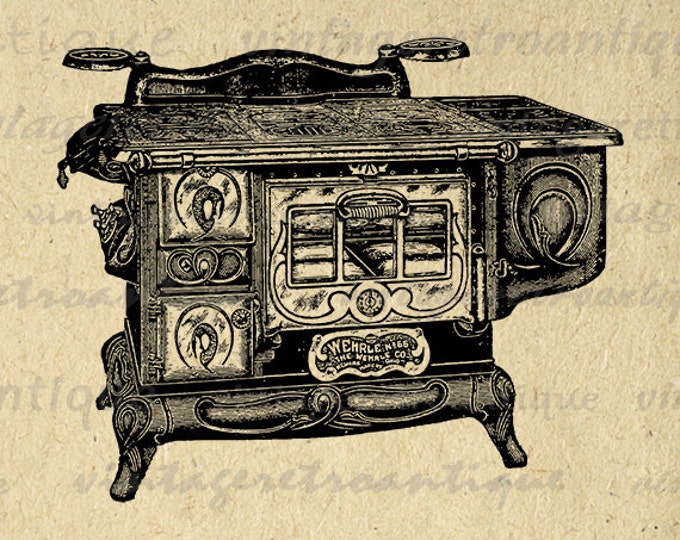 Antique Stove Image Digital Graphic Illustration Printable Download Vintage Clip Art Jpg Png Eps HQ 300dpi No.1479