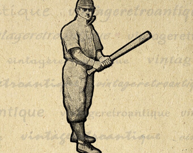 Printable Vintage Baseball Player Digital Image Download Baseball Graphic Antique Clip Art Jpg Png Eps HQ 300dpi No.4087