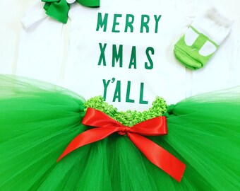 My First Xmas Tutu Set, My 1st Xmas Tutu Set, Holiday Green Tutu Set, Christmas Green Tutu Set, First Xmas Photo Outfit, Xmas Kid Shirt