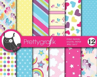 80% OFF SALE Unicorn pony digital paper, commercial use, scrapbook papers, background - PS647