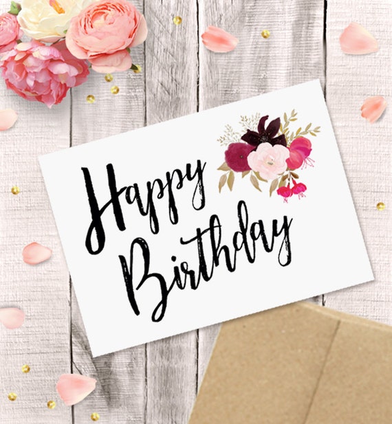 Printable Birthday Card for Her Happy Birthday Watercolor