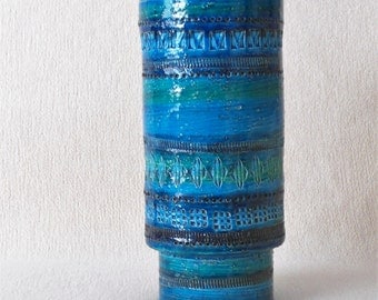 Vase BITOSSI Original 1950s design Aldo Londi Rimini Blue Italy Ceramic Model 711 Italian Art flower Vase handmade unique