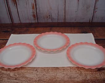 Set of 3 Hazel Atlas Pink Crinoline Dinner Plates, Petticoat, Ripple