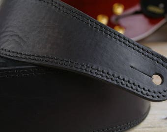 GS41 Black Leather Guitar Strap, 60mm width, 2 1/4" width, guitar belt, limited edition, present for guitarist, hand-made