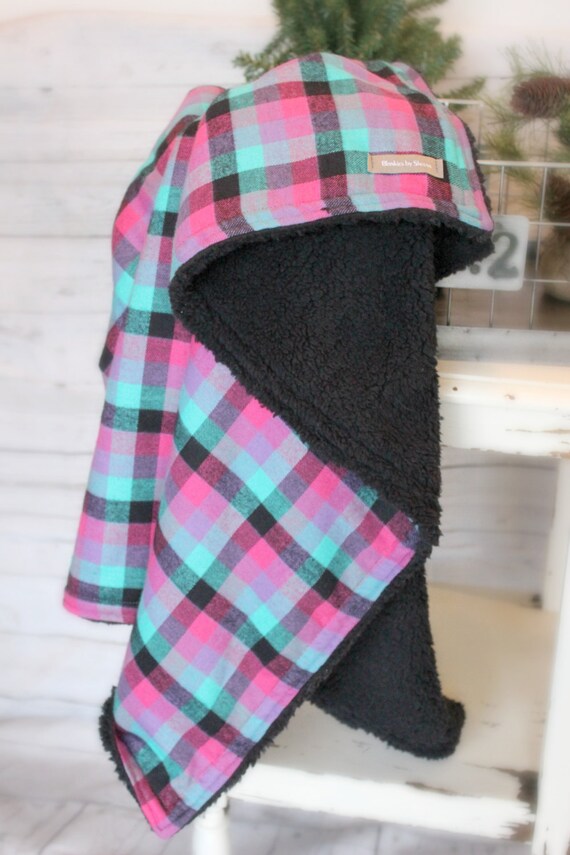 Pink Plaid Baby Blanket Sherpa Toddler by BlankiesbySheena
