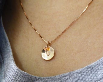 14k gold necklace. Initial pendant. Letter charm necklace. Personalized necklace. Gold pendant necklace. initial necklace.Gift ideas (403B)