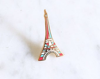 eiffel tower enamel lapel pin, gold enamel pin, pins, broche