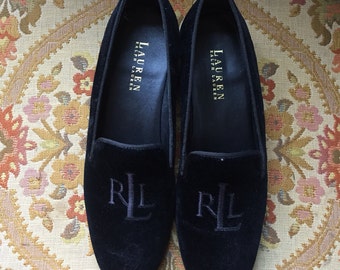 90s Ralph Lauren Black Velvet Slip On sz 8