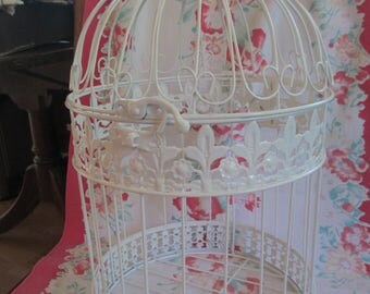 Vintage white wire birdcage with opening on top no side opening used