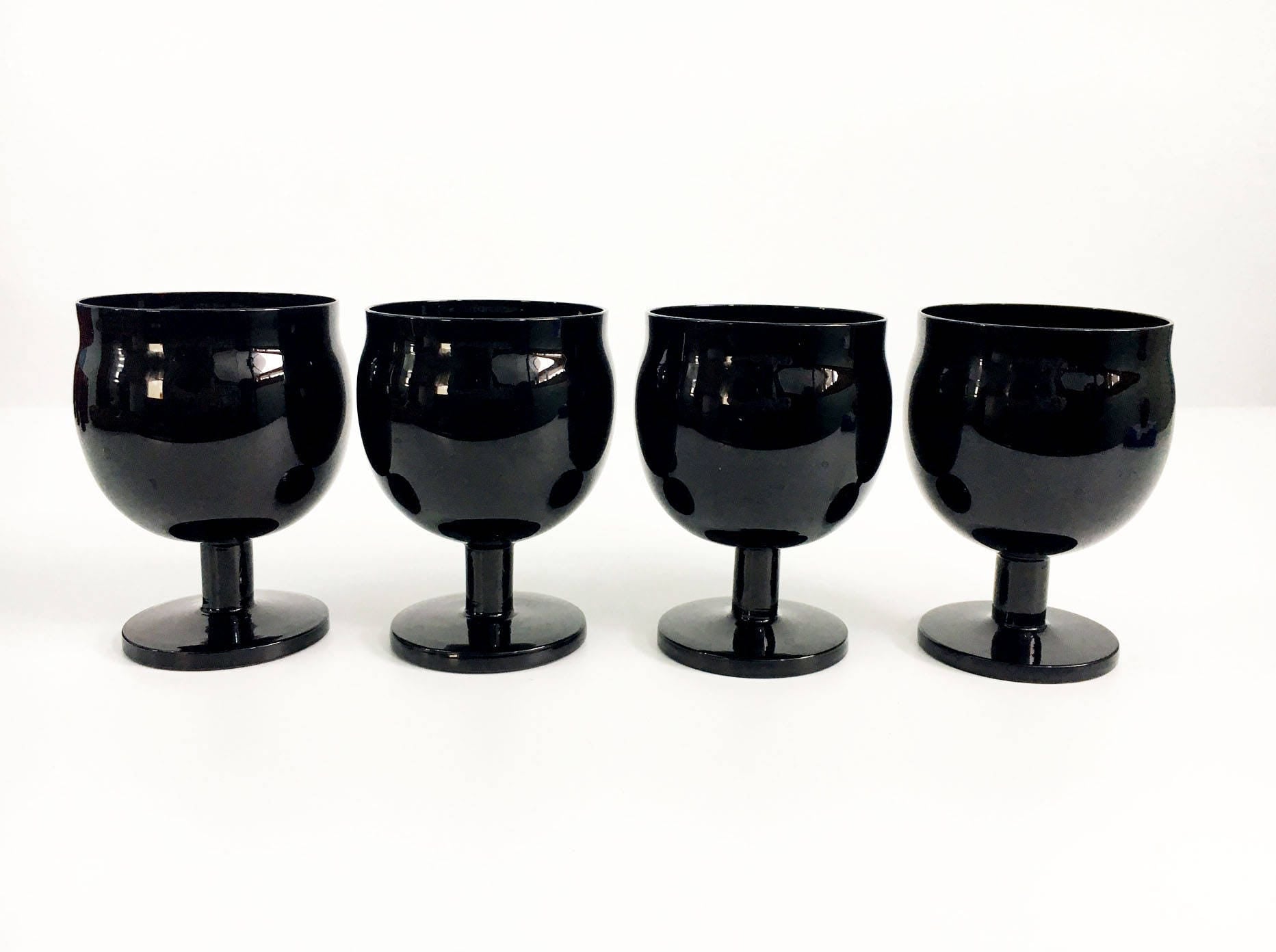 Vintage Set Of Black Block Crystal Capers Wine Water Glasses - Vintage Set Of Black Block Crystal Capers Wine Water Glasses Midnight Mid Century Modern Barware vintage set of black block crystal capers wine water glasses - vintage set of black block crystal capers wine water glasses midnight mid century modern barware