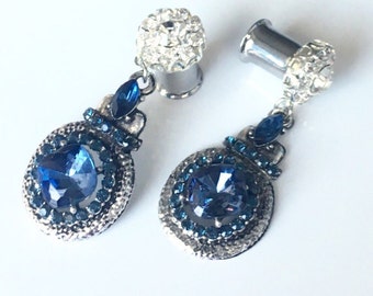 Royal Blue Dangle Gauges 8g - 1" Ear Plugs 2mm - 25mm Wedding