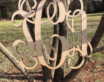 Wooden Monogram - Unpainted Wood Monogram Wall Hanging - Monogram Door Hanger - Wedding Monogram - Nursery Monogram - Wooden Initials *
