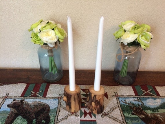 Set of 2 Rustic peeled Lodgepole Pine taper Candleholders!