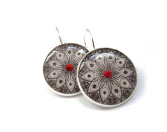 MANDALA DANGLE EARRINGS - Black and white earrings - ornament earrings - mandala jewelry - indian jewellery - gift for her