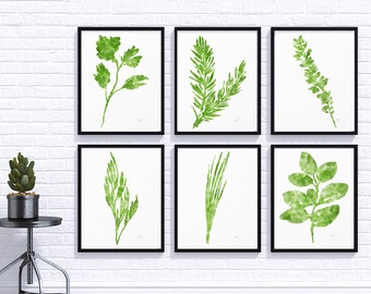 Watercolor Herbs Prints, Set of 6 art prints, Herb Print, Herbs Kitchen Decor, Culinary Herb Print, Botanical Print, Kitchen Art Wall art