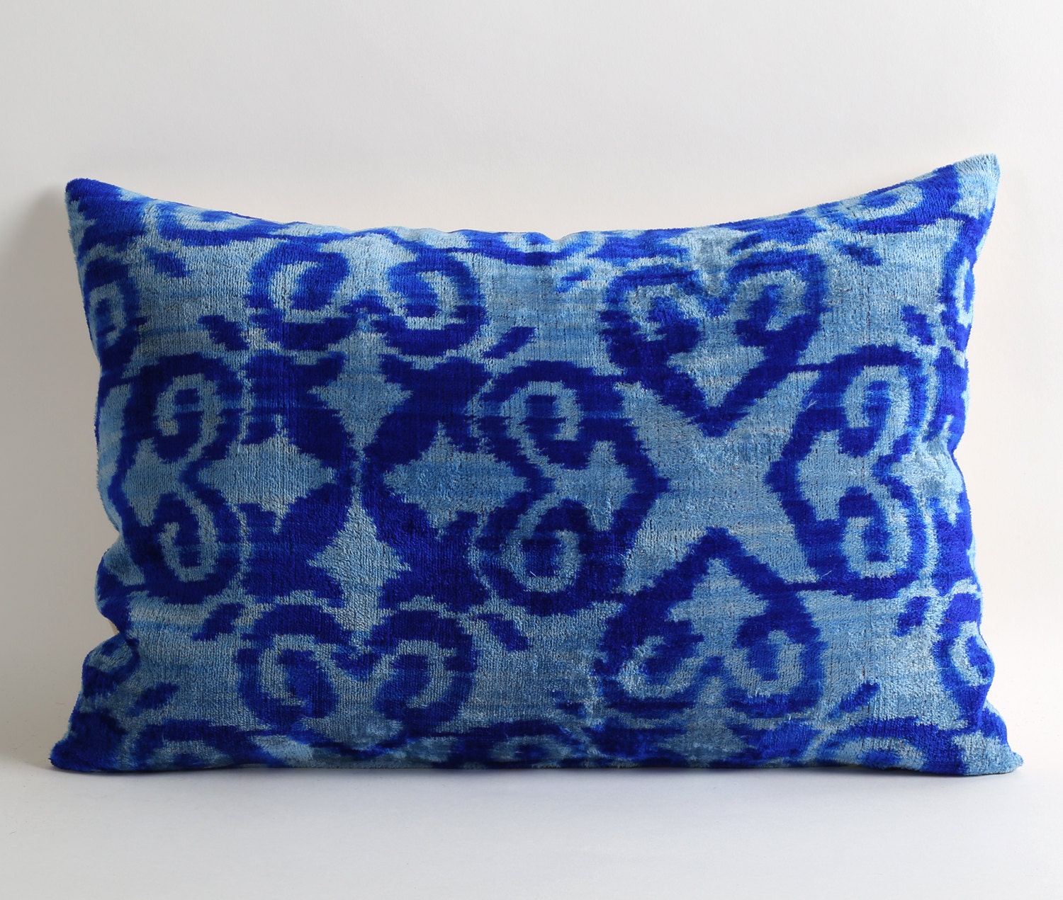Blue Velvet Pillow Cover Ikat Pillow Large Sofa Pillows