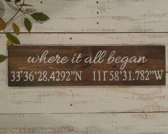 Where It All Began, Latitude & Longitude Sign, Housewarming Gift, Address Sign, Anniversary Gift,Wedding Gift,Coordinates Sign,Wedding Decor