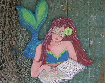 Mermaid Wood Wall Art mermaid wall art playing guitar art hand painted wood coastal Mermaid Wood Wall Art mermaid wall art playing guitar art hand painted wood coastal