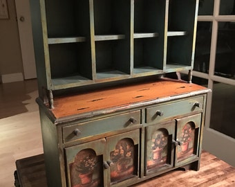 Vintage Miniature Toy Playhouse Dollhouse Kitchen Hutch China Cabinet