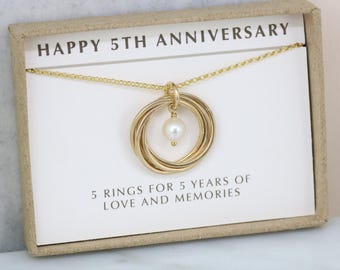 5th anniversary gift for her, 5 year anniversary gift for wife, gold necklace girlfriend - Lilia