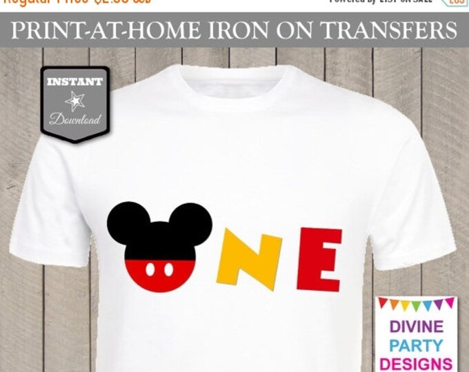 SALE INSTANT DOWNLOAD Print at Home Classic Mouse One Printable Iron On Transfer / Party / Family / Birthday / Item #2457