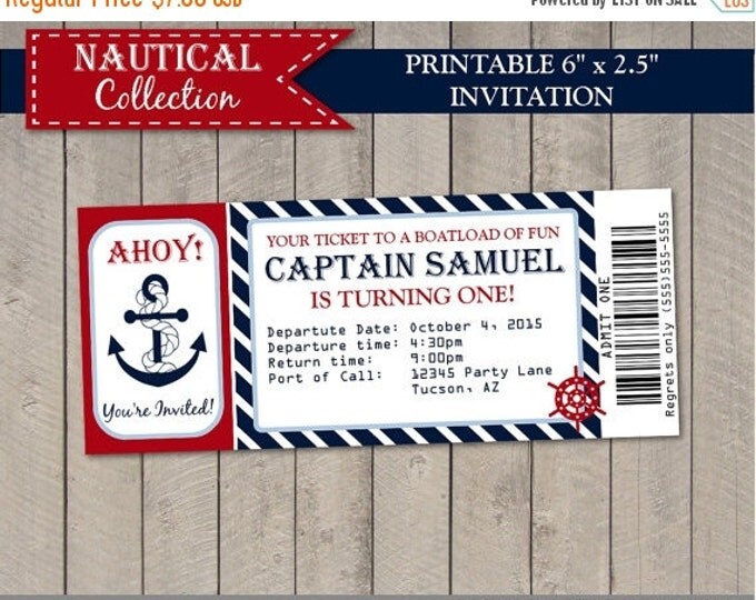 SALE PERSONALIZED Nautical Boy 6 x 2.5" Ticket Style Printable Birthday Party Invitation / Ocean / Nautical Boy Collection / Item #644