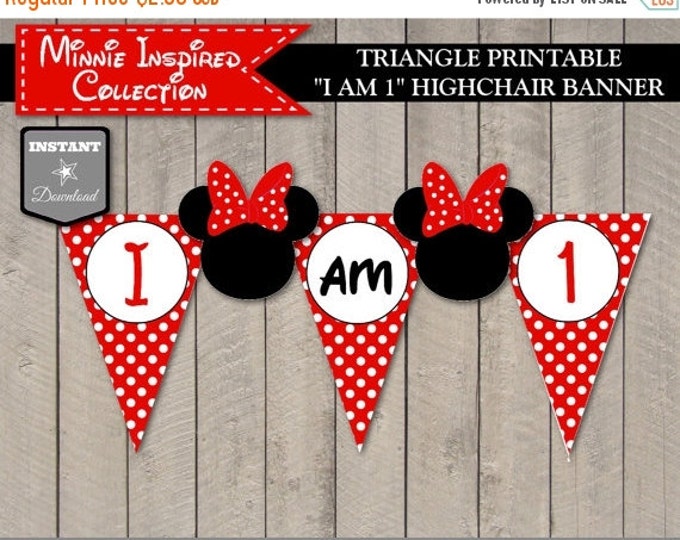 SALE INSTANT DOWNLOAD Red Girl Mouse Printable I am One Highchair Banner / First 1st One / Red Girl Mouse Collection / Item #1925
