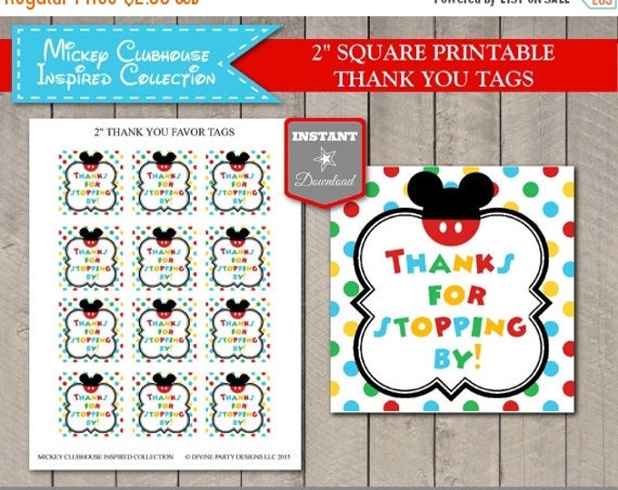 SALE INSTANT DOWNLOAD Mouse Clubhouse 2" Square Thank You Printable Party Favor Tags / Clubhouse Collection / Item #1650
