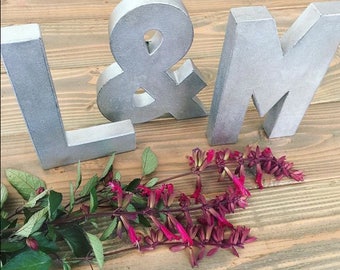 Set of ANY Three Silver Faux Metal Letters with Black Distressing; silver letters; wedding decor; monogram; mr and mrs; wedding; letters