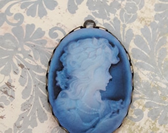 Antique Blue Cameo Pendant Charm Jewelry Supplies