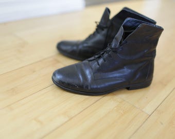 vintage black leather oxfords ankle boots lace up womens 6