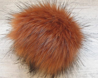 Burnt Orange, Pom Pom , Pompon brun en fourrure pour tuque et bonnet, Faux Fur Pom Pom, pom pom, fox fake fur pompom,