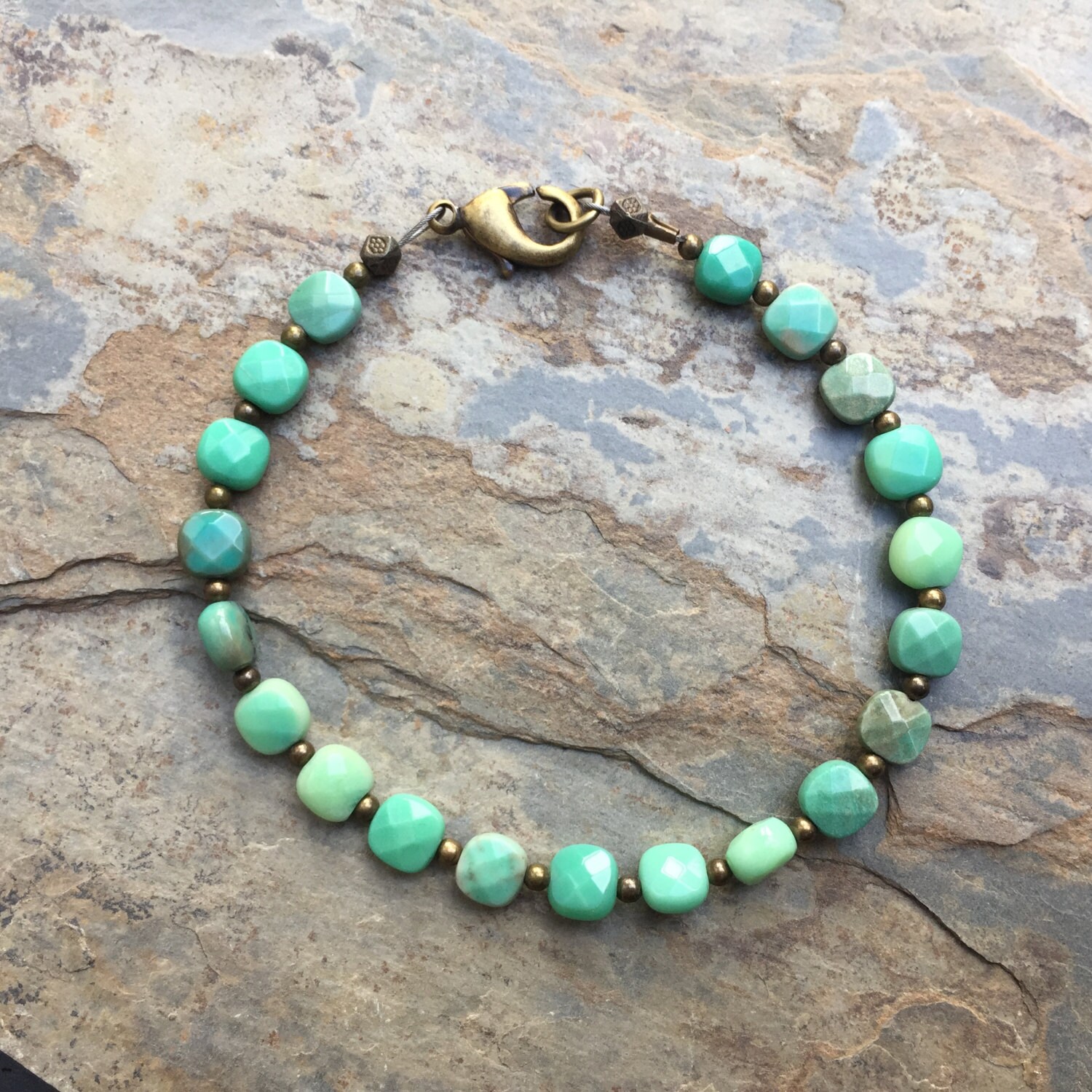 Green Moss Opal Bracelet with Brass Choose your size.