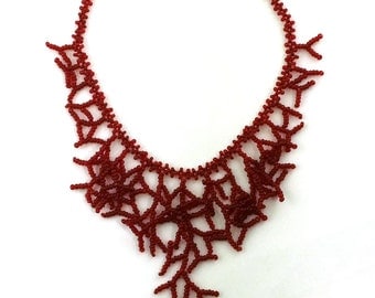 Vine Red Necklace. Gift For Her. Bridesmaids Necklace. Beadwork.
