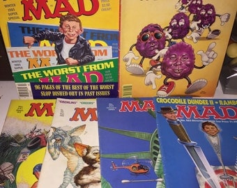 6 Vintage 1980s MAD Magazines, 1985 Winter Super Special, no.241 9 '83, no.249 9 '84, no.252 1 '85, no.281 9 '88, no. 283 12 '88