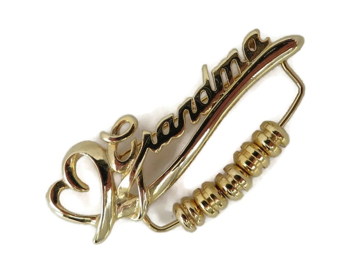 Vintage K.I.S. Grandma Gold Tone Heart Brooch Pin