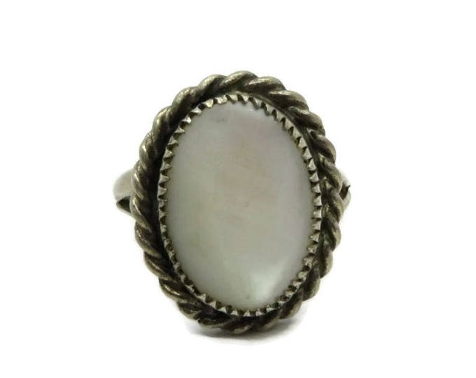 Navajo MOP Sterling Silver Ring, Vintage Signed Native American Braided Mother of Pearl Ring Size 5.5