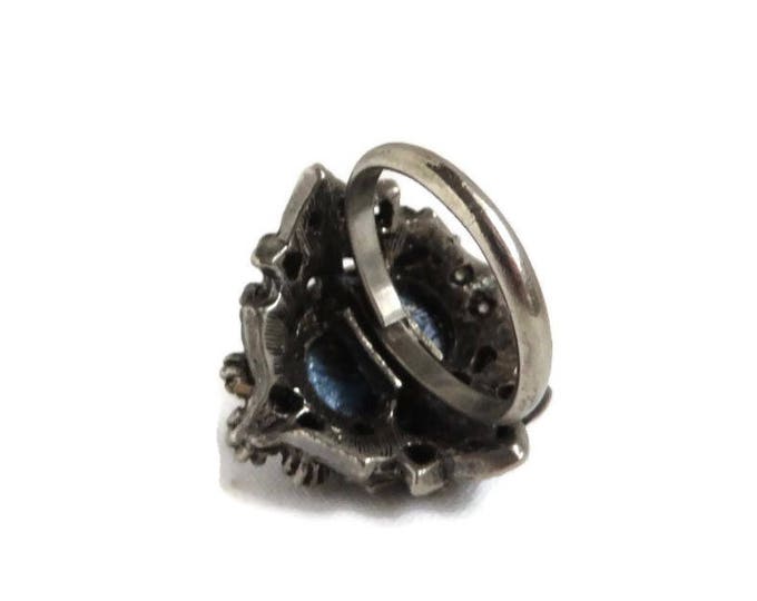 Blue Stone Statement Ring Vintage Estate Costume Jewelry Antique Style Ring Size 7, Adjustable