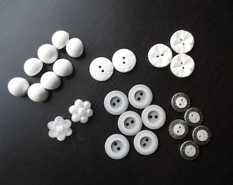 Vintage Buttons: Pearl, White, Grey