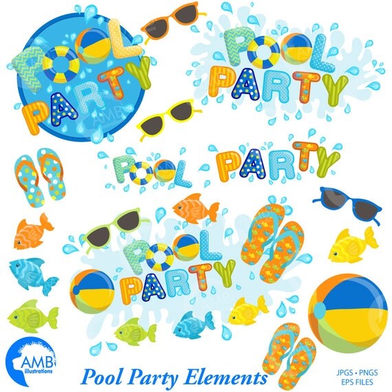 Pool Party Clipart Titles and Embellishments Pool party