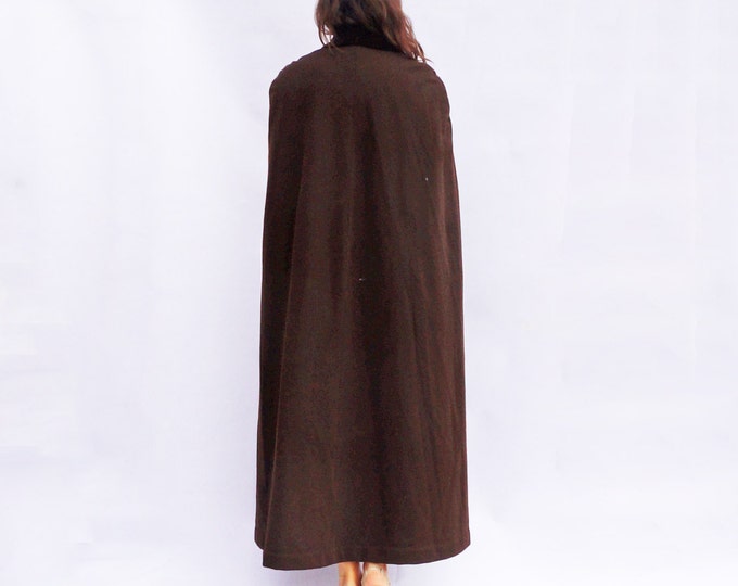 Long Wool Coat, Vintage 1970s Wool Winter Cape, Cape Coat Women, Winter Coat, Brown Long Coat, Maxi Cloak, Wool Cloak, Vintage Cloak, 70s