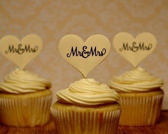wedding cupcake toppers, Mr and Mrs cupcake toppers, mr and mrs wedding cupcake toppers, 12 toppers