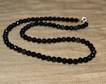 Obsidian faceted 6mm. Men necklace obsidian. 6mm obsidian beads.